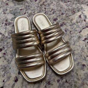 Seychelles Gold Sandals Double Strap Flats Made in Italy